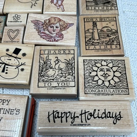 Wooden Stamp Set lot of 26 used stamps - Picture 2 of 10